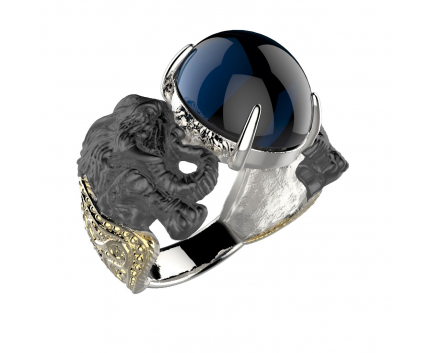 Кольцо «слоны» из серебра 925 пробы с топаз лондон ситало 29-5-LB-R-010603