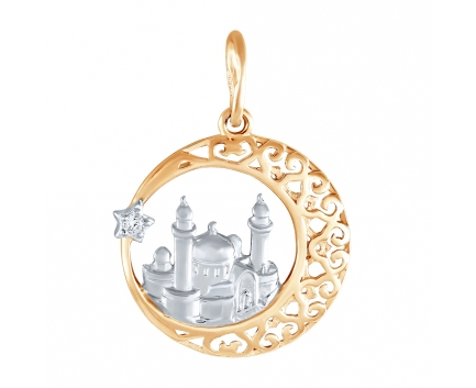 Подвеска «мечеть рашида» в полумесяце из золота 585 пробы с фианитом 46-1-ZZ-P-085837-2