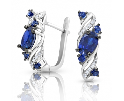 Серьги  из золота 585 пробы с сапфир синт.диффузионным 99-2-DS-E-000752