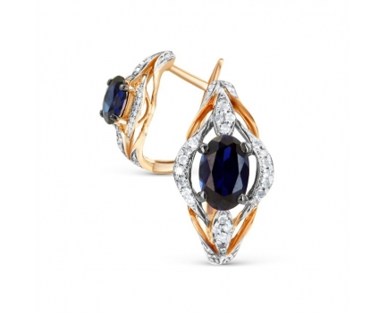 Серьги  из золота 585 пробы с сапфир синт.диффузионным 99-1-DS-E-000626