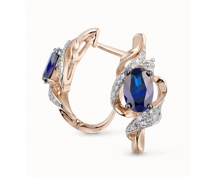 Серьги  из золота 585 пробы с сапфир синт.диффузионным 99-1-DS-E-000708